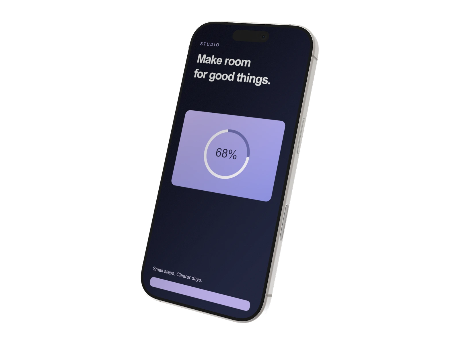 iPhone 17 3D mockup showing an example interface, rendered in SynthMock