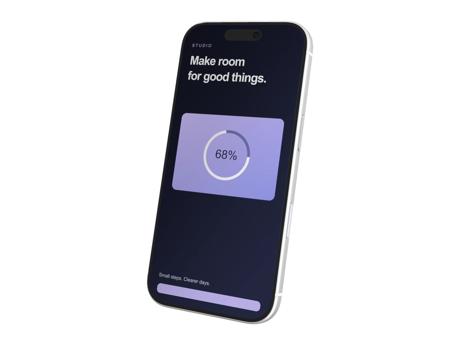 iPhone 17 Pro 3D mockup showing an example interface, rendered in SynthMock
