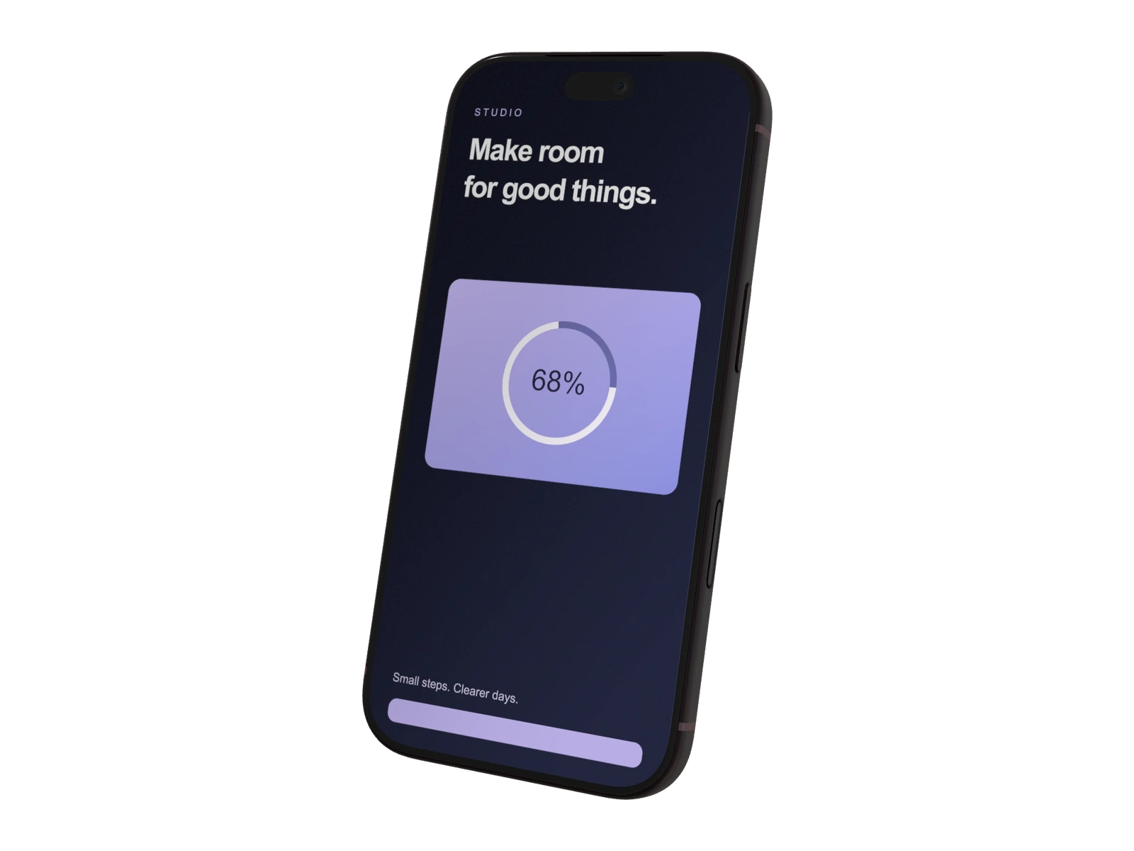 iPhone 18 Pro 3D mockup showing an example interface, rendered in SynthMock