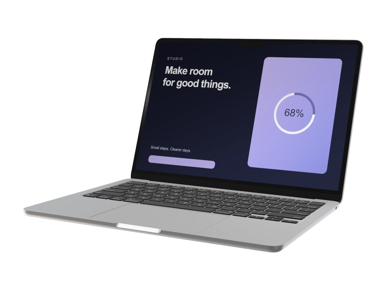 MacBook Air 13-inch 3D mockup showing an example interface, rendered in SynthMock