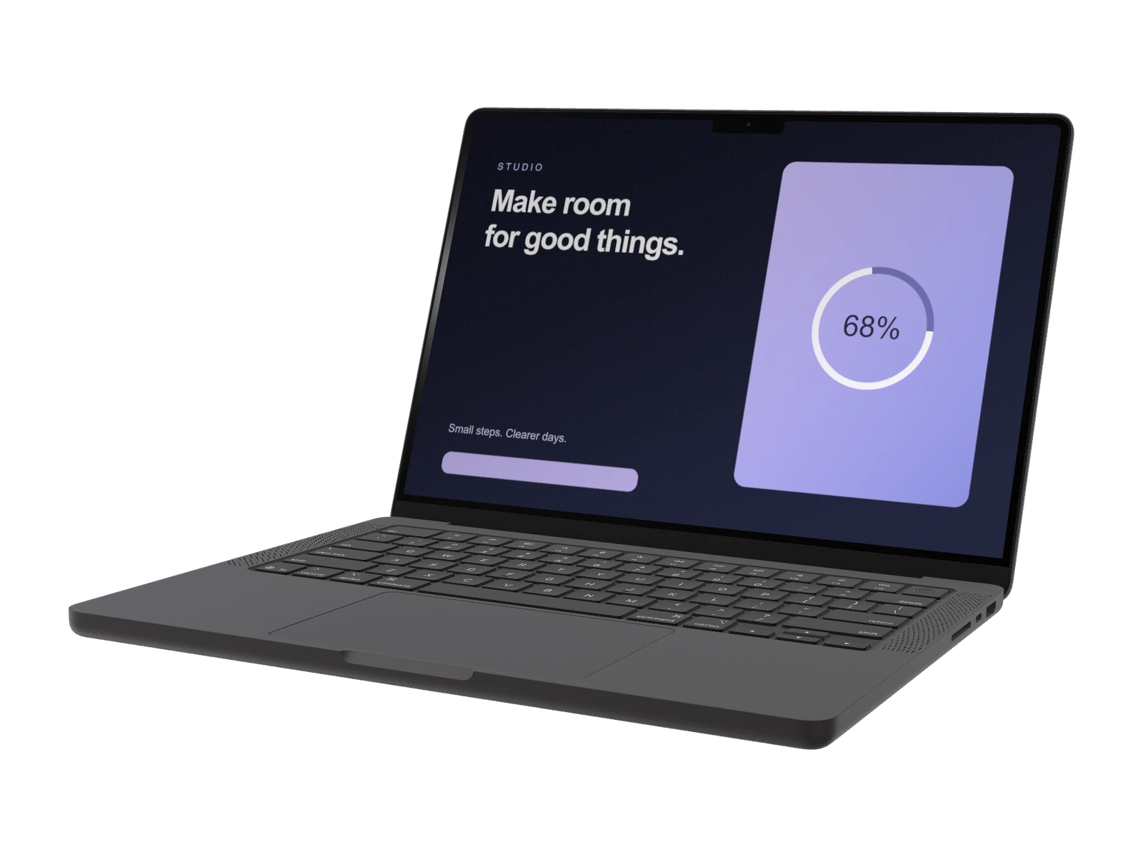 MacBook Pro 14-inch 3D mockup showing an example interface, rendered in SynthMock