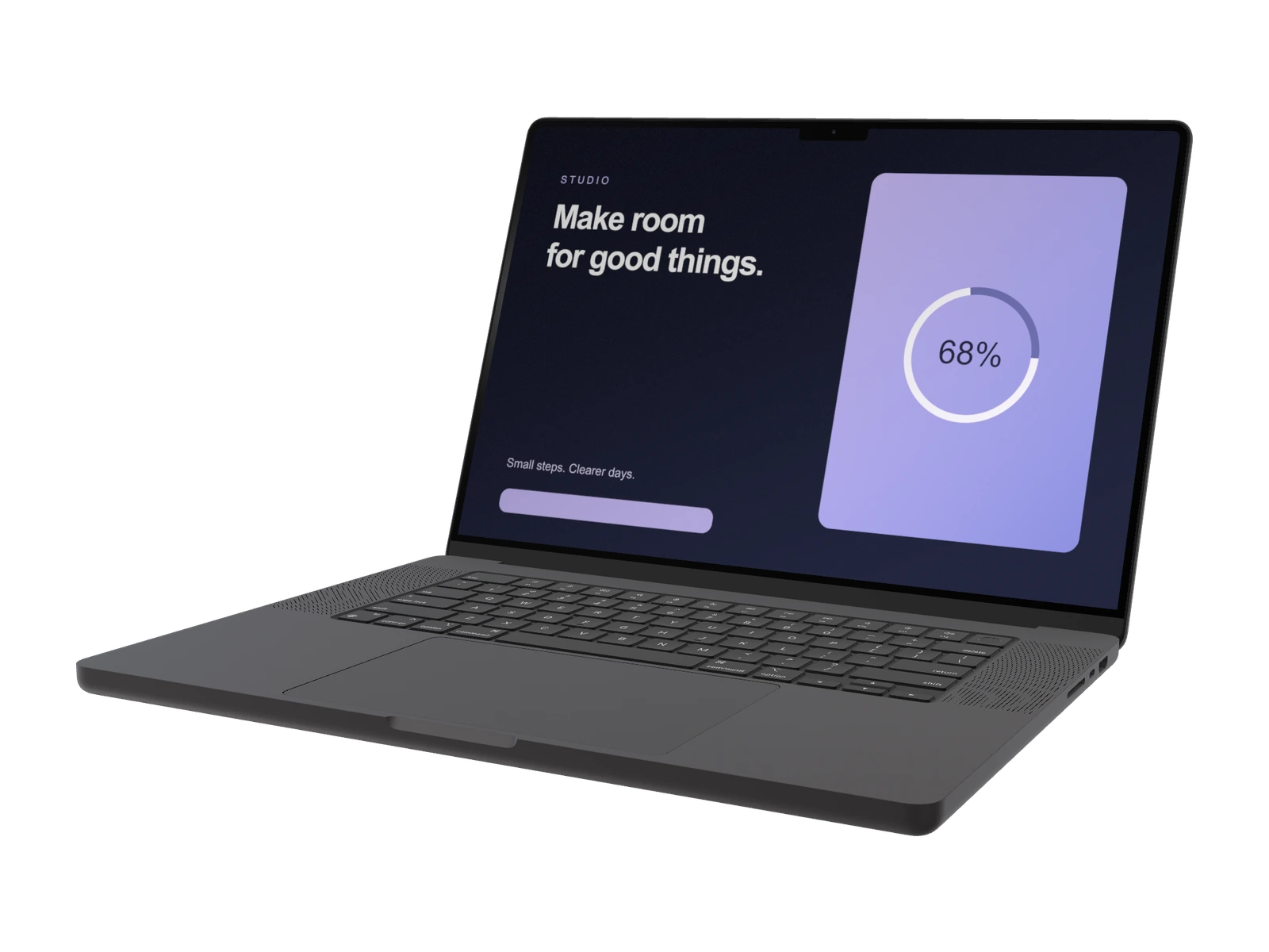 MacBook Pro 16-inch 3D mockup showing an example interface, rendered in SynthMock