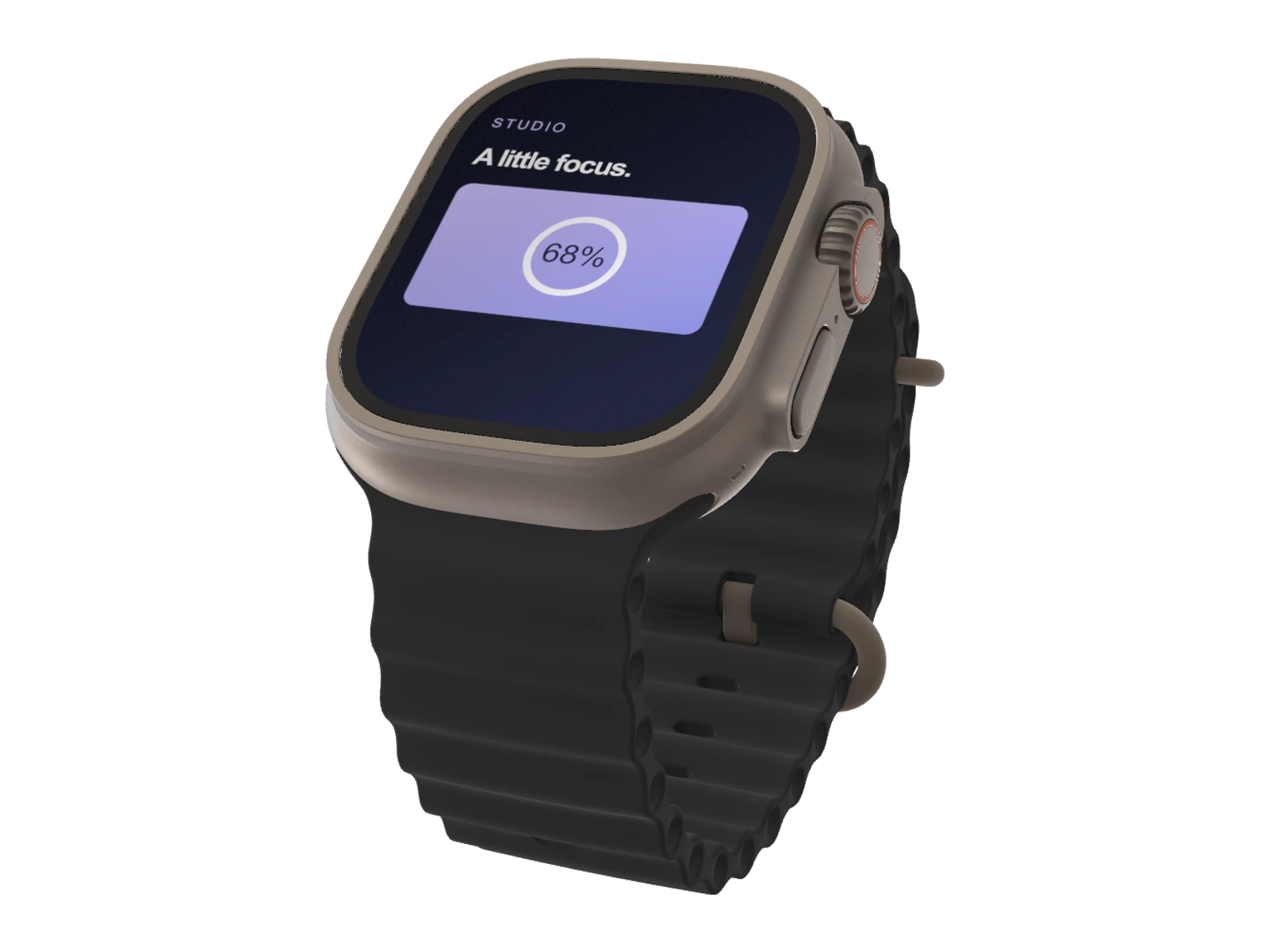 Apple Watch Ultra 3 3D mockup showing an example interface, rendered in SynthMock